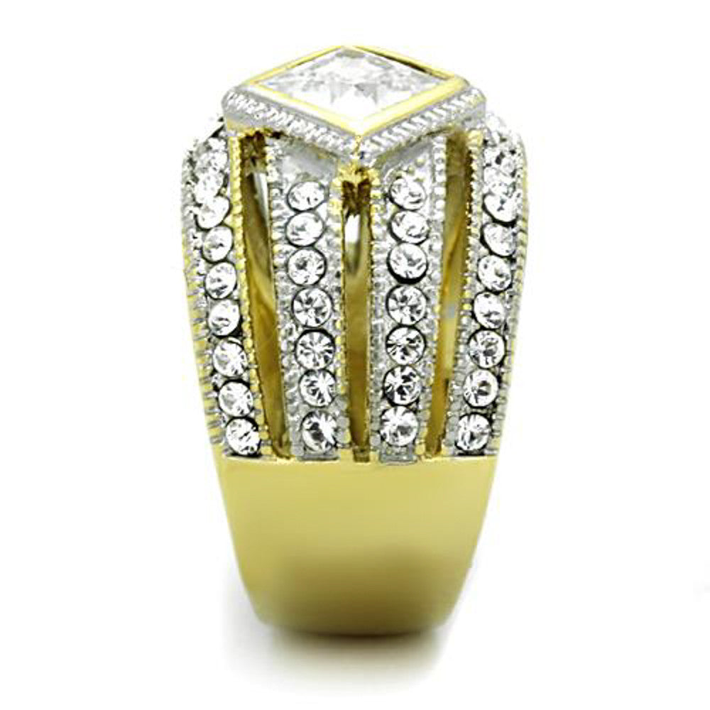 ARTK1551 Stainless Steel 1.56 Ct CZ Two Toned Ion Plated Cocktail / Fashion Ring